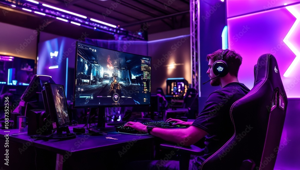 The online lifestyle of gamers showcased in a modern setting. The online lifestyle of gamers showcased in a modern setting.