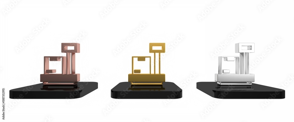Colorful Scale with cardboard box icon isolated on white background. Logistic and delivery. Weight of delivery package on a scale. Minimalism concept. 3D render illustration Colorful Scale with cardboard box icon isolated on white background. Logistic and delivery. Weight of delivery package on a scale. Minimalism concept. 3D render illustration