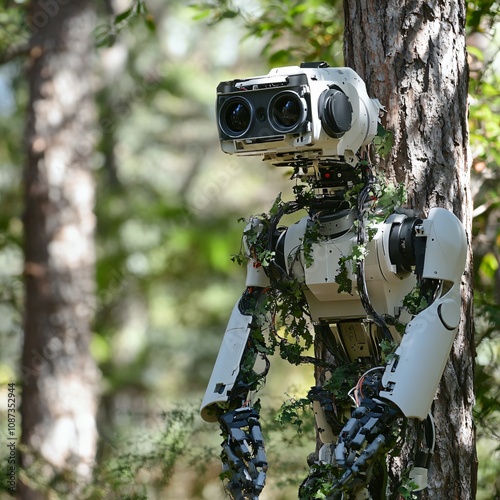 Innovative robotics integration forest environment nature photography outdoor setting close-up view technology and nature harmony