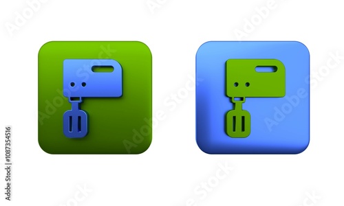 Colorful Electric mixer icon isolated on white background. Kitchen blender. Square button. 3D render illustration