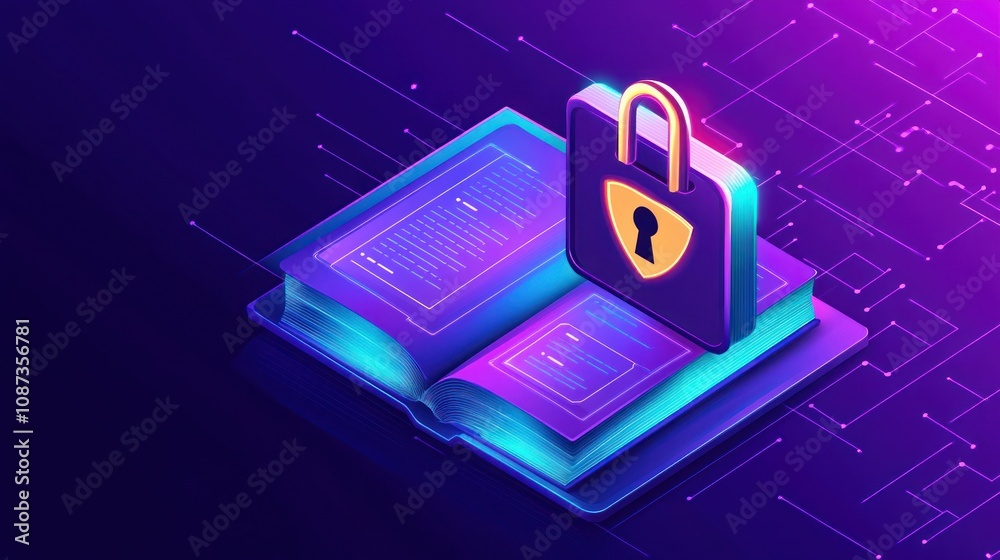 An open book with a padlock symbol, symbolizing secure information or data privacy. An open book with a padlock symbol, symbolizing secure information or data privacy.