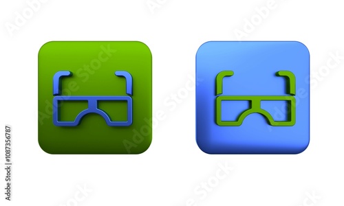 Colorful Glasses icon isolated on white background. Eyeglass frame symbol. Square button. 3D render illustration