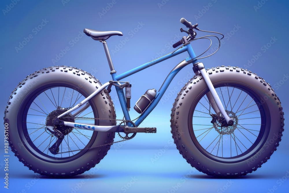 Fototapeta premium Fat Bike Stands Out Against Blue Backdrop, Showcasing Cycling Adventures
