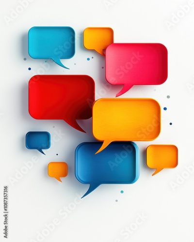 A vibrant composition of colorful speech bubbles in various sizes, representing communication, dialogue, and interaction.