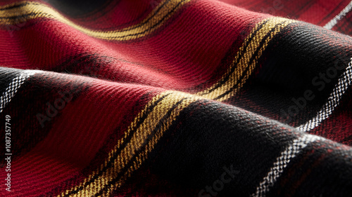 close up of a fabric, Red Tartan Fabric Material Image