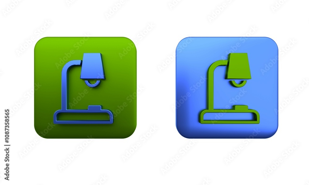 Colorful Table lamp icon isolated on white background. Square button. 3D render illustration Colorful Table lamp icon isolated on white background. Square button. 3D render illustration