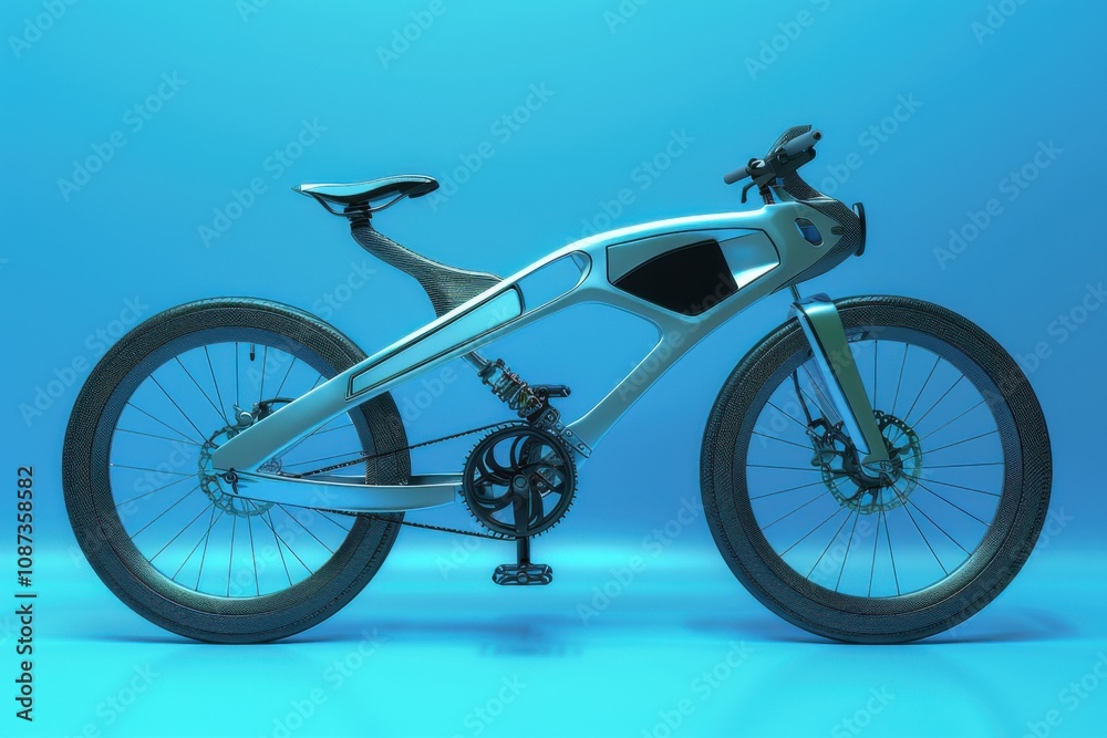 Modern Bicycle Stands Out Against Blue Background Modern Bicycle Stands Out Against Blue Background