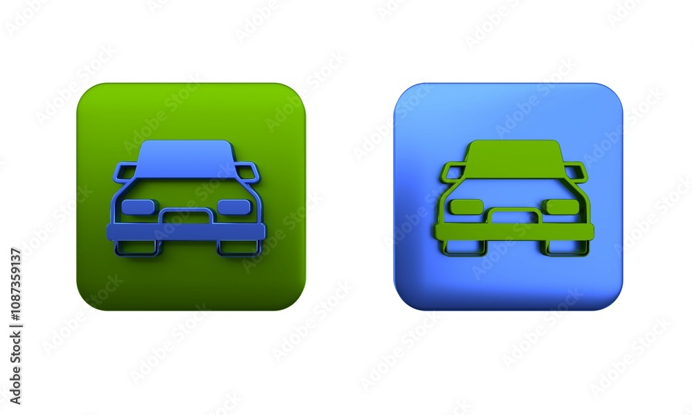 Colorful Car icon isolated on white background. Square button. 3D render illustration Colorful Car icon isolated on white background. Square button. 3D render illustration
