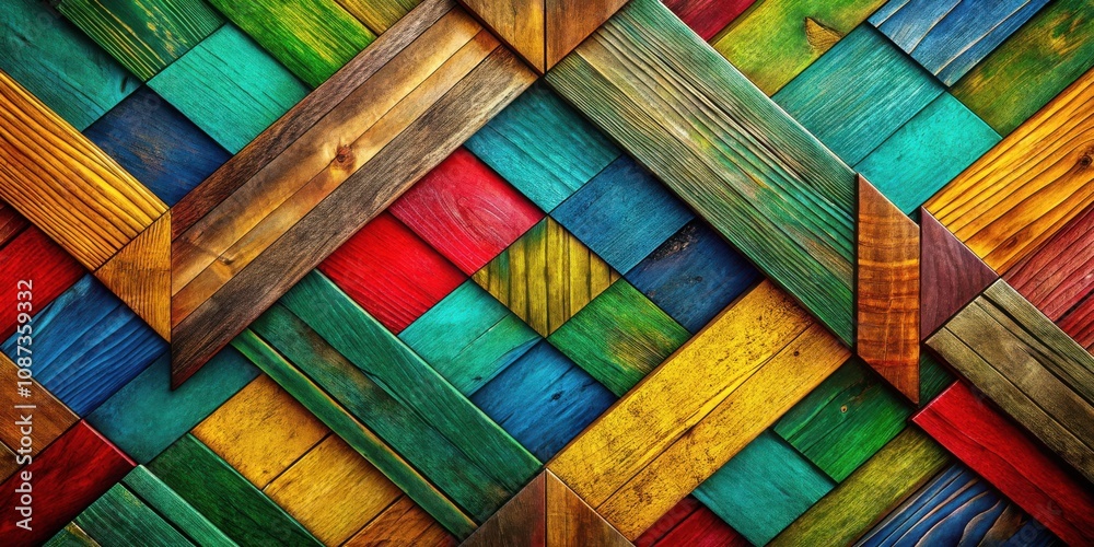 A vibrant and textured geometric pattern composed of colorful wooden planks arranged in a dynamic and abstract manner. A vibrant and textured geometric pattern composed of colorful wooden planks arranged in a dynamic and abstract manner.