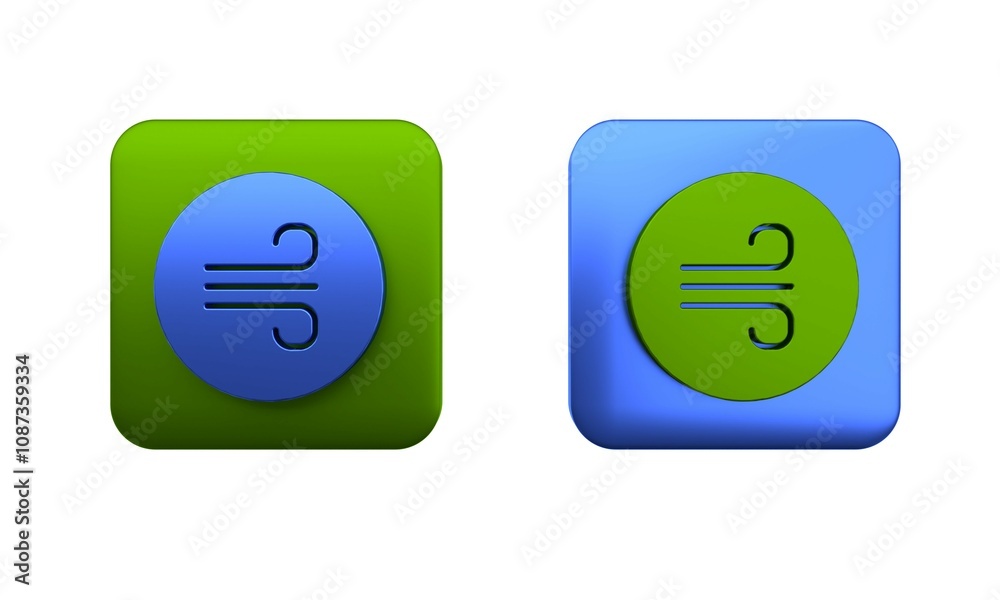 Colorful Windy weather icon isolated on white background. Cloud and wind. Square button. 3D render illustration Colorful Windy weather icon isolated on white background. Cloud and wind. Square button. 3D render illustration