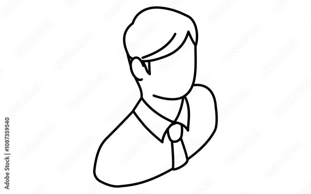 Fototapeta premium ネクタイをした男性、防犯とホームセキュリティの白黒アイソメアイコン