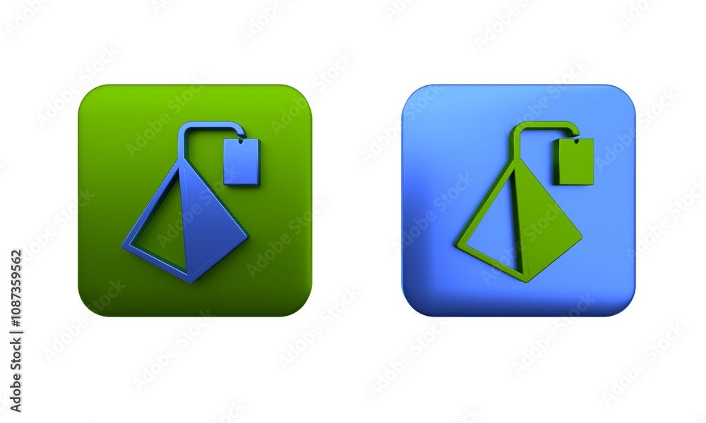 Colorful Tea bag icon isolated on white background. Square button. 3D render illustration Colorful Tea bag icon isolated on white background. Square button. 3D render illustration