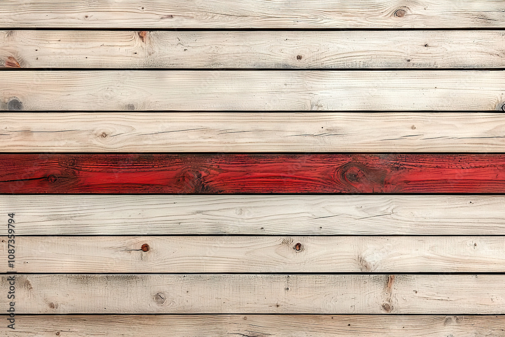 Obraz premium Wood plank texture background with striking red accent. This showcases rustic design, perfect for various creative projects