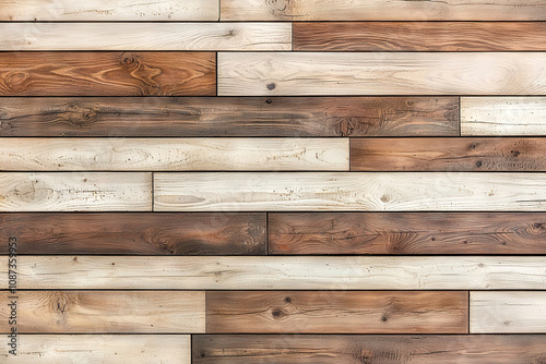 Wood plank texture background with varying shades of brown and white, showcasing natural grain patterns and rustic charm. Perfect for design projects or home decor