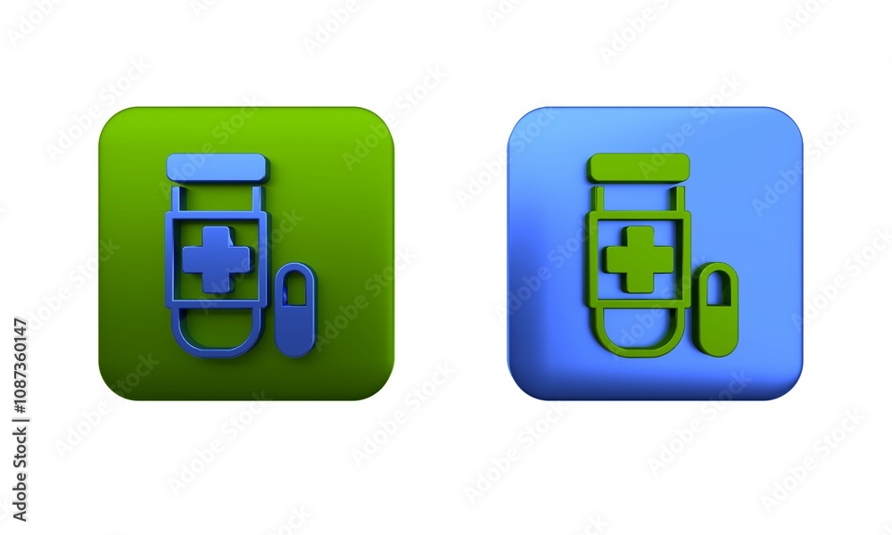 Colorful Antidote icon isolated on white background. Square button. 3D render illustration Colorful Antidote icon isolated on white background. Square button. 3D render illustration