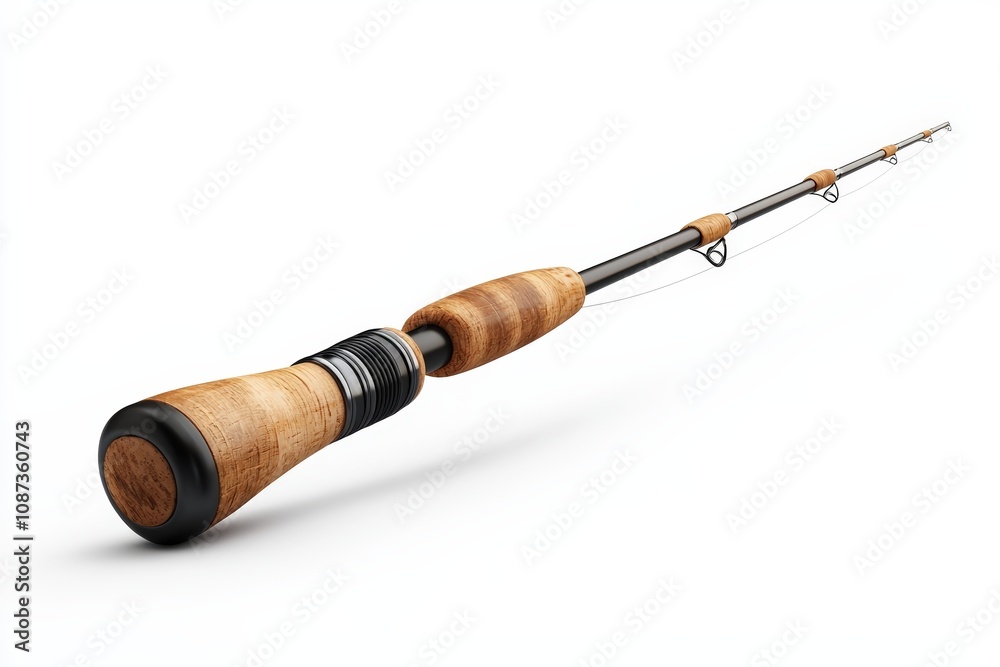 A high-quality fishing rod with a wooden handle designed for optimal grip and performance during angling activities. A high-quality fishing rod with a wooden handle designed for optimal grip and performance during angling activities.