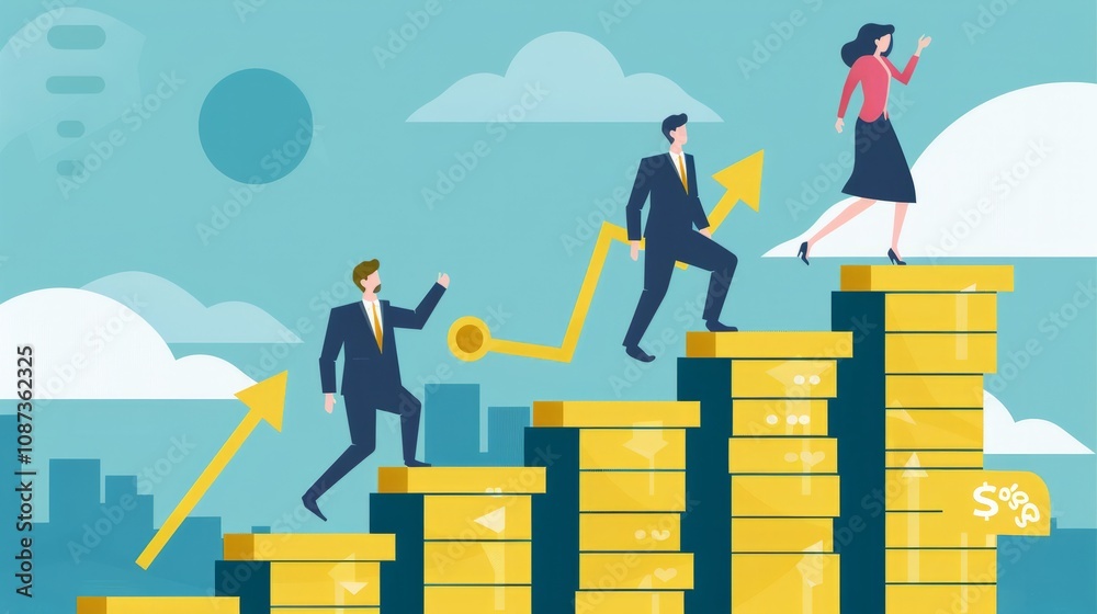 Fototapeta premium Teamwork leads to excellence: Male and female managers discuss financial growth