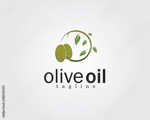 create two olives hanging from a circular twig logo design