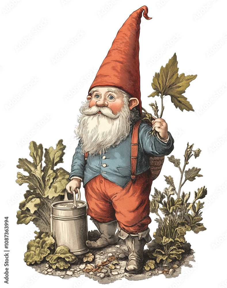 Obraz premium vintage gardener gnome illustration isolated on white background