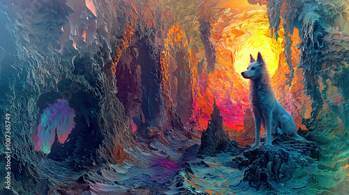 art, animal, water, design, fish, illustration, painting, pattern, snake, nature, color, cat, colorful, paint, in a dreamscape the surface reflects the early mor, untry, generative ai, landscape, arch