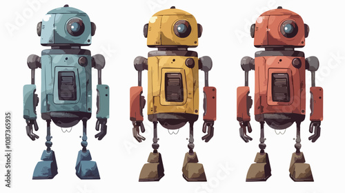 Childish Droid Retro Robot Character Vector Illustration