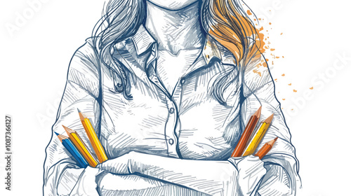 Professional Businesswoman Drawing with Pencil - Chest View