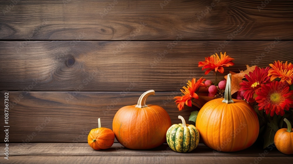 autumn pumpkins and fall decor on a rustic wood background with copy space autumn pumpkins and fall decor on a rustic wood background with copy space