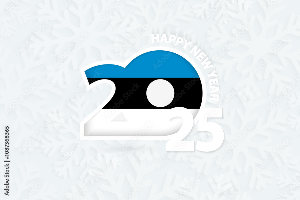 New Year 2025 for Estonia on snowflake background. New Year 2025 for Estonia on snowflake background.