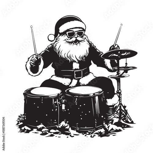 Santa Claus playing drums on white background Christmas and New Year concept  vector image.