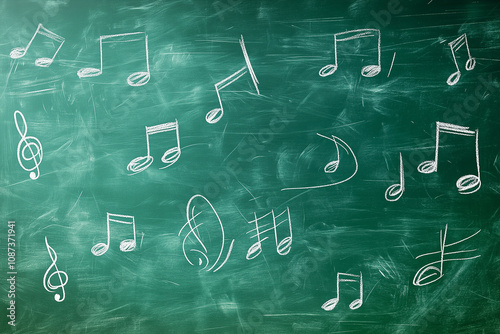 Musical notes do-re-mi-fa-sol-la-si written on school chalkboard green