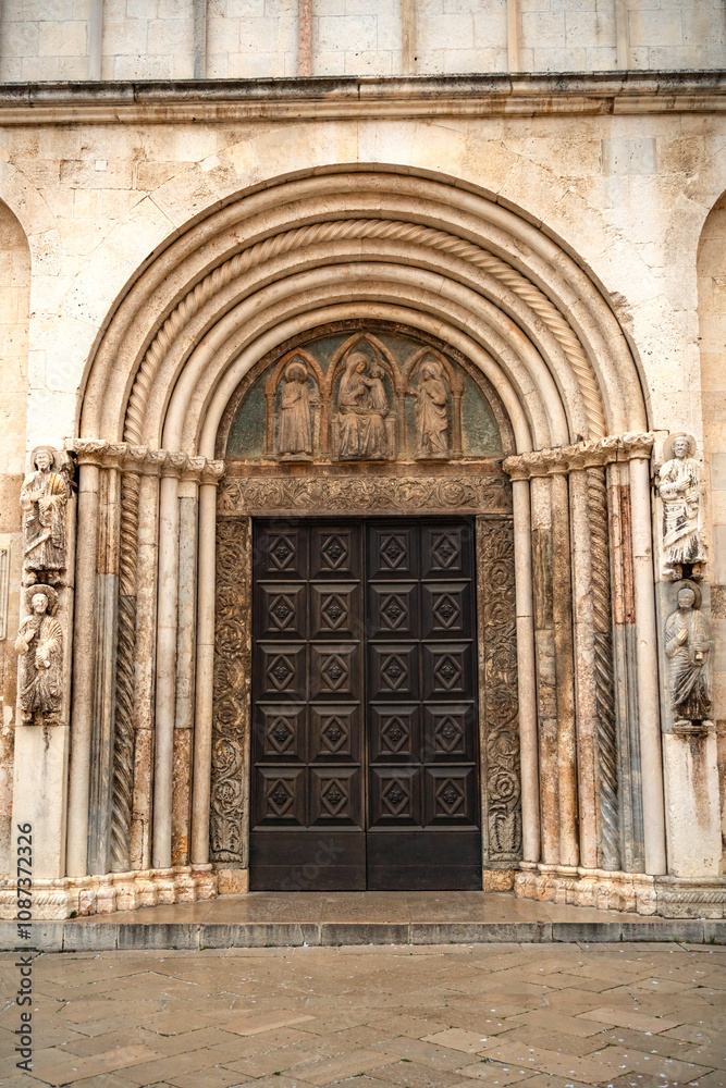 Vertical view of the entrance in the Cathedral of St. Anastasia in Zadar, Croatia Vertical view of the entrance in the Cathedral of St. Anastasia in Zadar, Croatia
