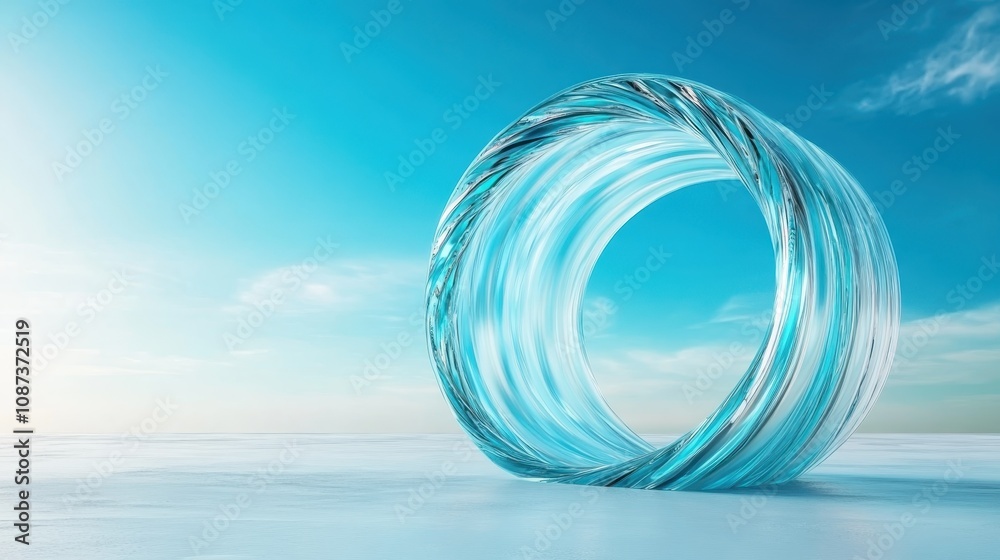 A luminous cylindrical glass sculpture stands amidst an icy landscape, blending natural elements with modern artistic expression in a captivating abstract display. A luminous cylindrical glass sculpture stands amidst an icy landscape, blending natural elements with modern artistic expression in a captivating abstract display.