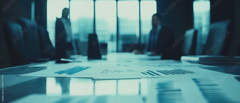 A business meeting in a conference room, featuring charts and graphs on the table. A business meeting in a conference room, featuring charts and graphs on the table.