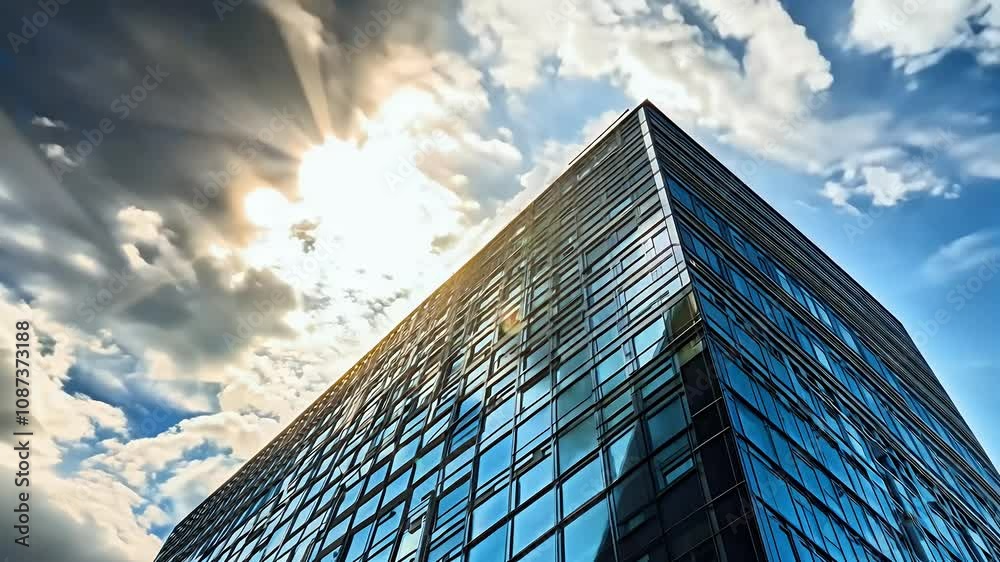 sleek urban aesthetic ideal corporate presentations cityscape modern business environments cloud cloudscape time lapse city exterior glasses window mirror lens skyscraper tower sky