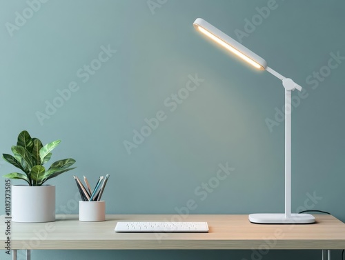 Touchsensitive desk lamp responding to gestures side view presenting innovative user interaction technology tone Splitcomplementary Color Scheme