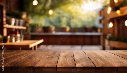 Empty Wooden Board Table with Rustic Texture for Product Display