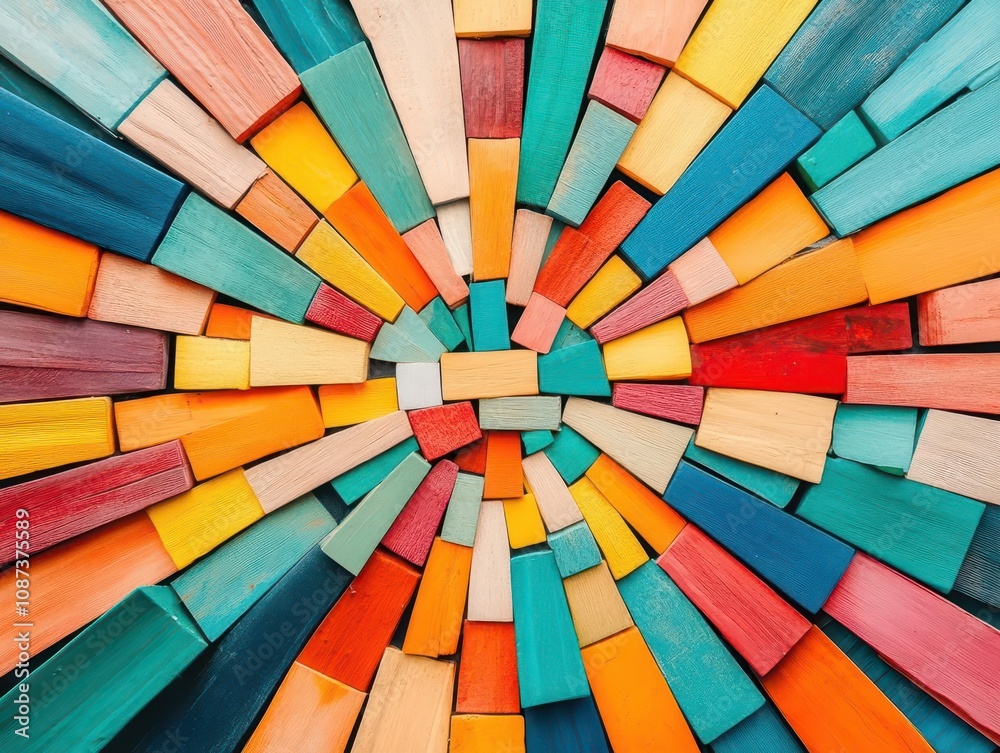 Fototapeta premium Mesmerizing display of upcycled waste materials forming a radiant sunburst pattern, celebrating Earth s resources