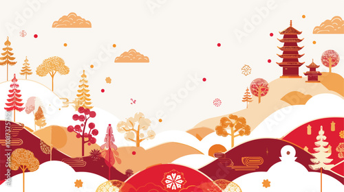 Elegant Red and Gold Chinese New Year Background with Lanterns