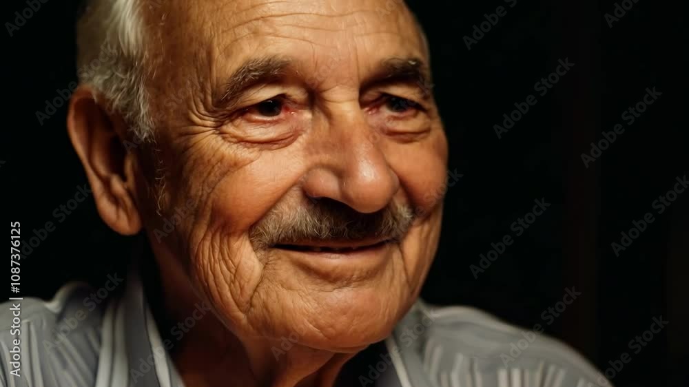 Close-up of an elderly man with a warm, kind smile, highlighting the character and joy in his expression. 4k Video footage Close-up of an elderly man with a warm, kind smile, highlighting the character and joy in his expression. 4k Video footage