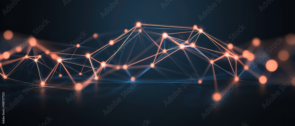 Abstract digital network visualization with glowing nodes and connections. Abstract digital network visualization with glowing nodes and connections.