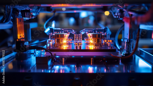 Advanced quantum computing lab with state-of-the-art processors shining brightly for analyzing data on screen