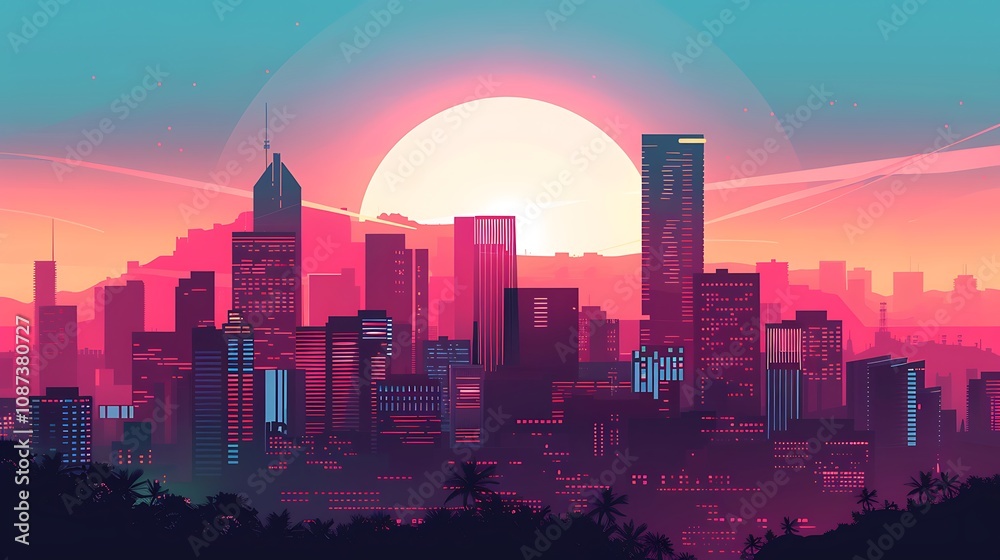 Vector design of a cityscape in Inkscape with sharp lines and modern color scheme