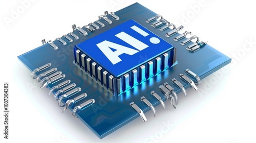 AI Artificial intelligence abstract chip, with bold blue "AI" text, showcases...