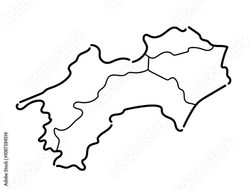 手書きのシンプルなモノクロの四国地方