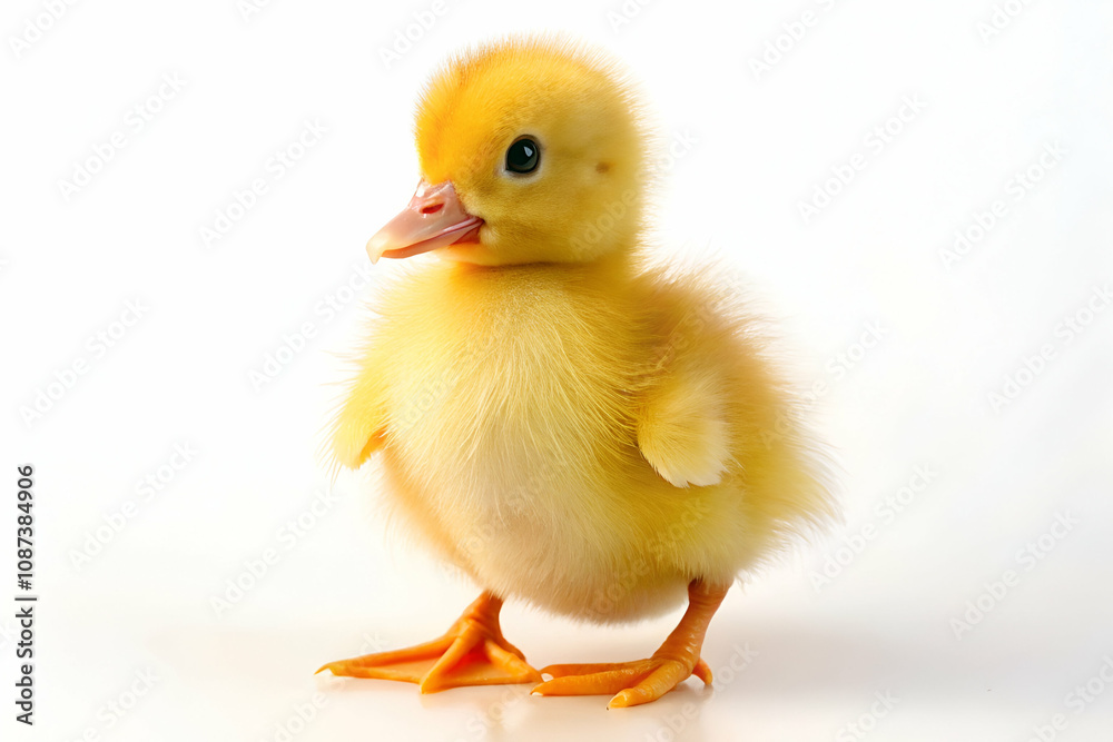 A cute, fluffy yellow duckling stands upright, showcasing its vibrant feathers and bright eyes against a plain background. A cute, fluffy yellow duckling stands upright, showcasing its vibrant feathers and bright eyes against a plain background.