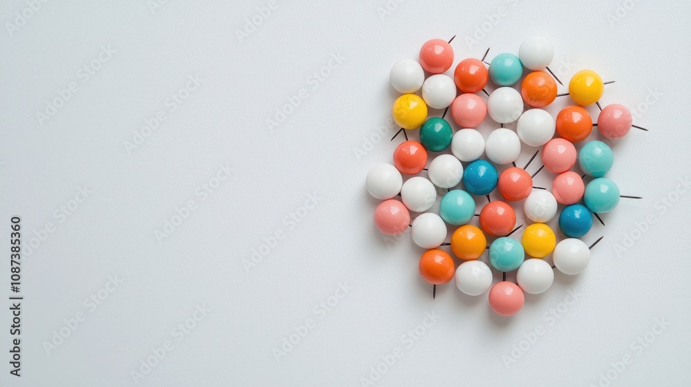 Colorful Push Pins on a White Surface Colorful Push Pins on a White Surface