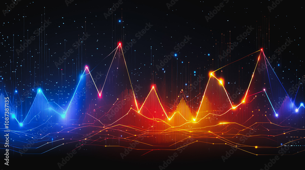 Abstract black background with Colorful charts and graphs with statistics to innovative analyze business potential and forecast future development of companies growth. Abstract black background with Colorful charts and graphs with statistics to innovative analyze business potential and forecast future development of companies growth.