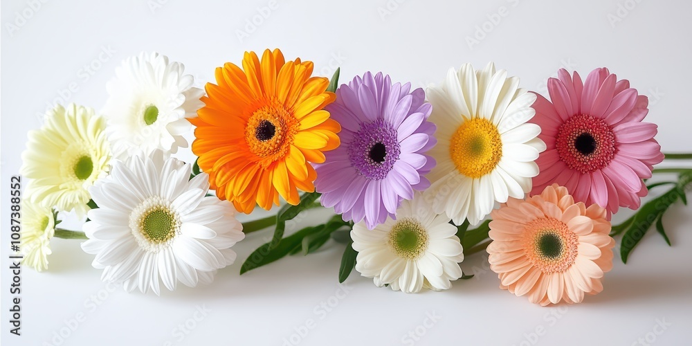 Vibrant Collection of Gerbera Daisies in Various Colors Showcasing Natural Beauty and Freshness in a Bright and Cheerful Arrangement for Seasonal Decor or Floral Designs