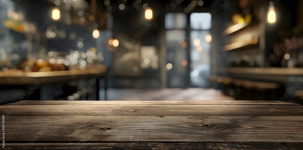 Empty wooden table in a dimly lit bar setting. Empty wooden table in a dimly lit bar setting.