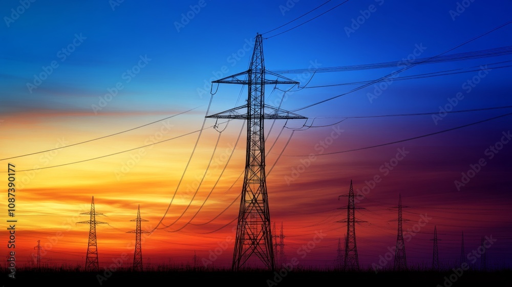 Wind turbine farm during golden hour electricity lines running across the countryside vibrant colors highlighting renewable energy innovation Wind turbine farm during golden hour electricity lines running across the countryside vibrant colors highlighting renewable energy innovation